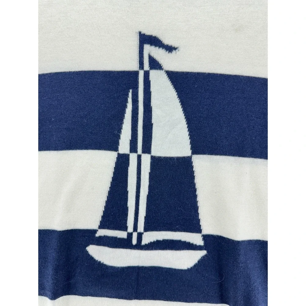G.W. Sailboat Striped Sweater Navy White Nautical Knit Top Large